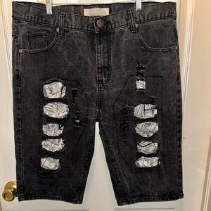 TRESTLES Men’s Distressed Money Dollar Bills Denim Jean Shorts Jorts. Sz 38.